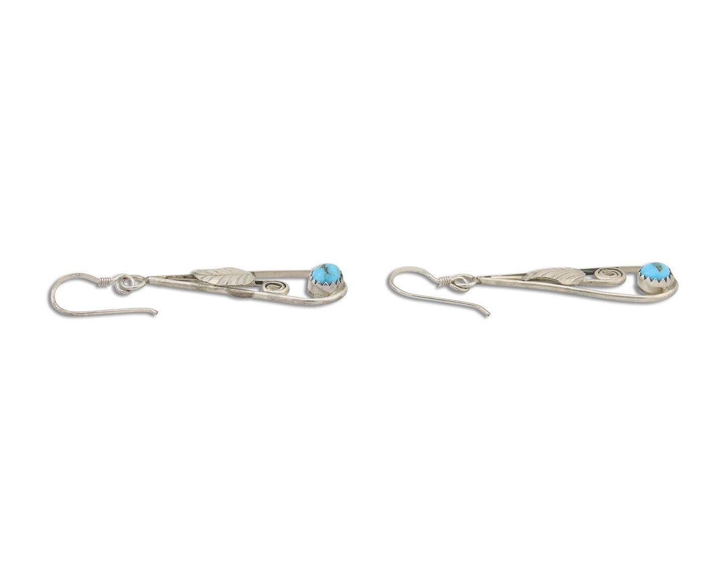 Navajo Dangle Earrings 925 Silver Natural Blue Turquoise Artist Signed JB C.80's