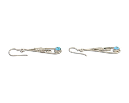 Navajo Dangle Earrings 925 Silver Natural Blue Turquoise Artist Signed JB C.80's