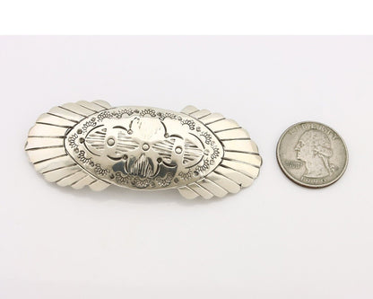 Women's Navajo Hair Clip Hand Stamped 925 Silver Artist Signed C Montoya C.80's