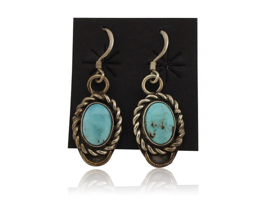 Navajo Earrings 925 Silver Natural Blue Turquoise Native American Artist C.80s