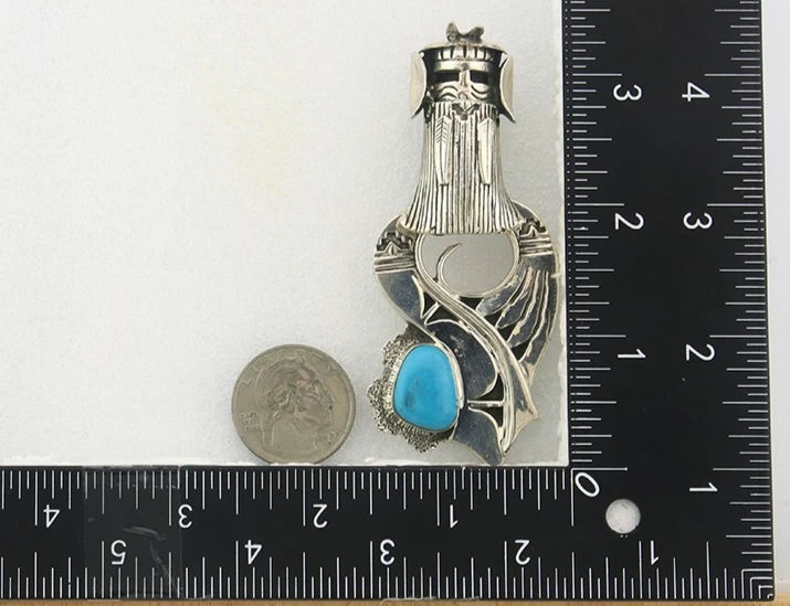 Navajo Pin Pendant Sterling Silver Turquoise Vintage Signed CF