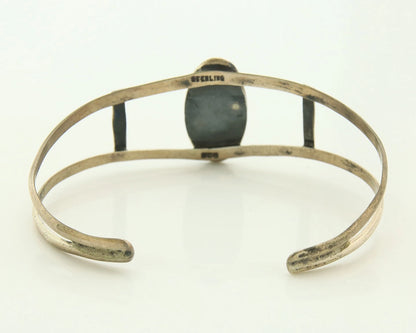 Navajo Cuff Bracelet Sterling Silver Authentic Natural Blue Turquoise Signed IJC