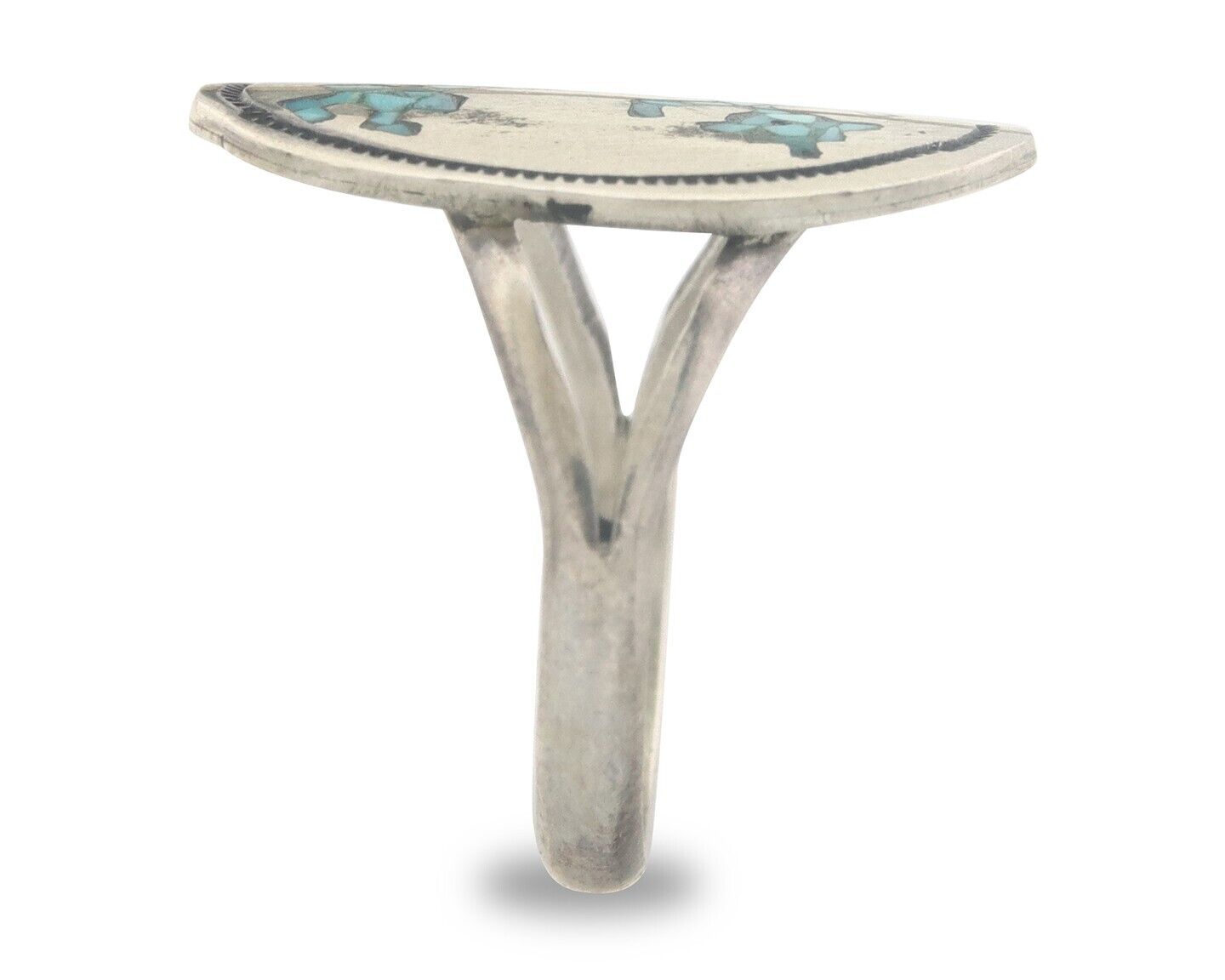 Navajo Ring 925 Sterling Natural Chip Inlay Turquoise C.80's Size 7.0