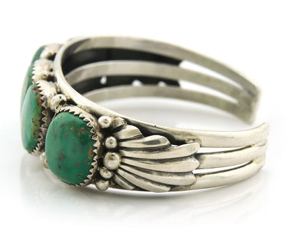 Navajo Cuff Bracelet Sterling Silver Gem Turquoise Vintage Signed V Chee