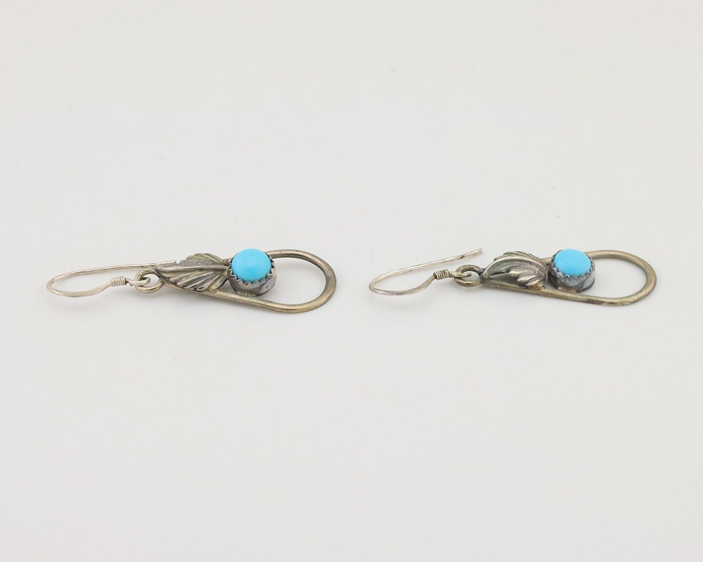 Navajo Dangle Earrings 925 Silver Sleeping B Turquoise Native Artist C.80's