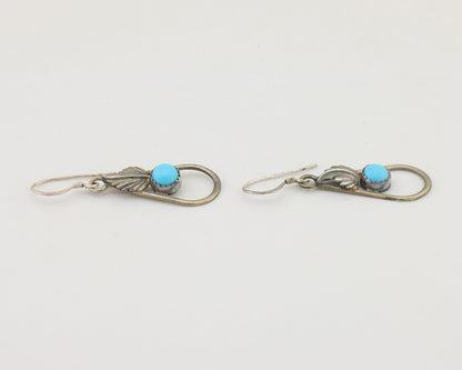 Navajo Dangle Earrings 925 Silver Sleeping B Turquoise Native Artist C.80's