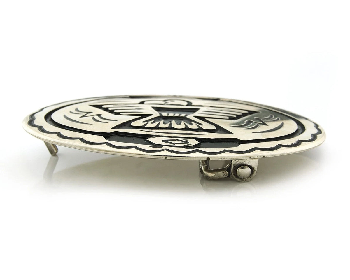 Navajo Peyote Bird Belt Buckle .999 Nickel Vintage Signed SD