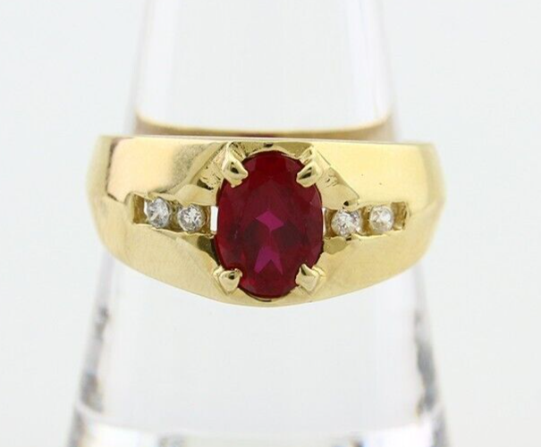 Men Lab-Created Gemstone & Simulated Diamond Ring in 14k Real SOLID Yellow Gold