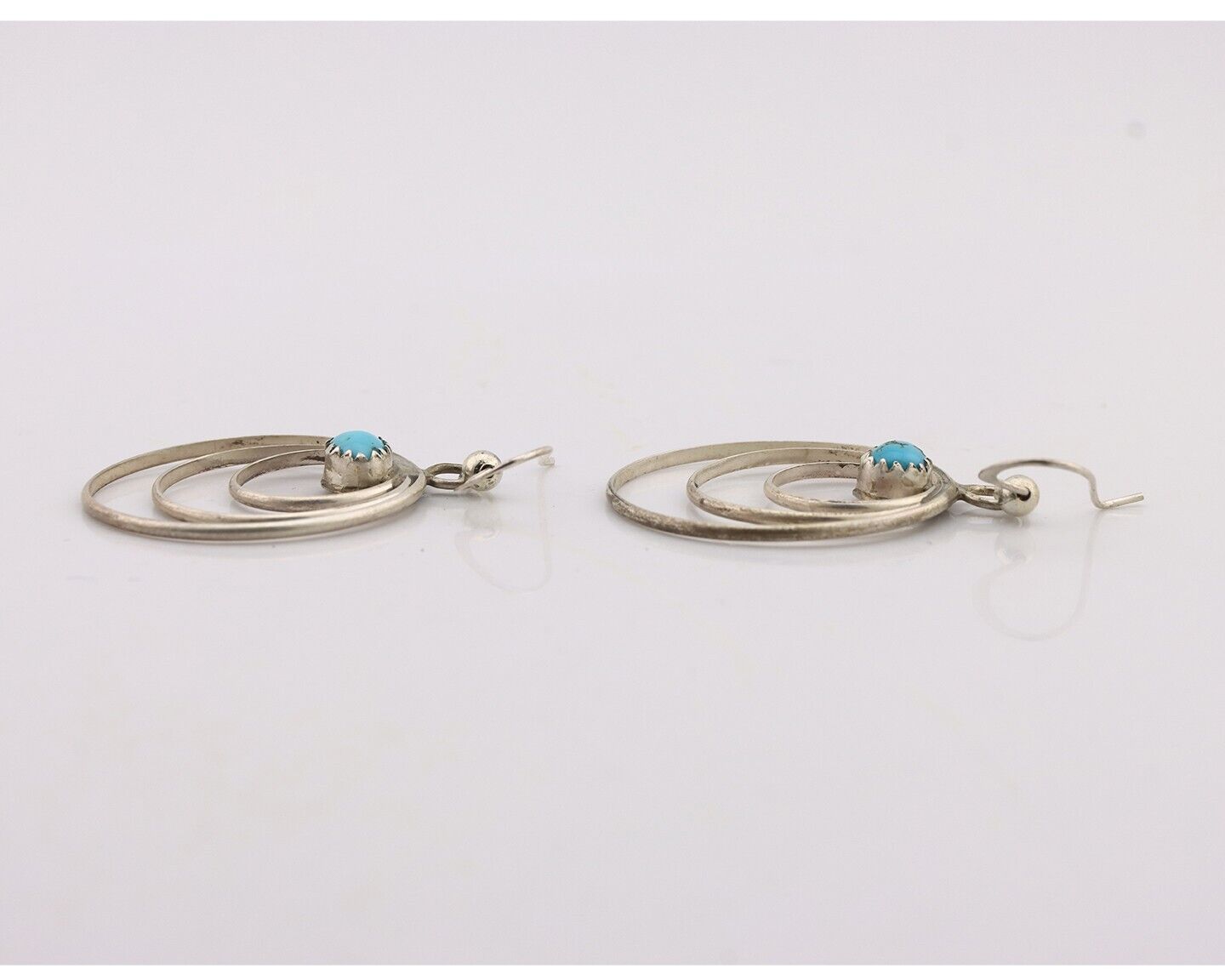 Navajo Dangle Handmade Earrings 925 Silver Blue Turquoise Native Artist C.80's