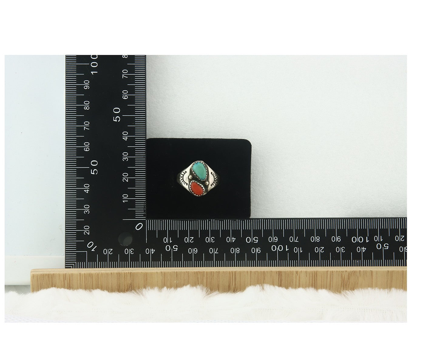 Vintage Navajo Ring 925 Sterling Silver Natural Gemstone Authentic Size 8.0