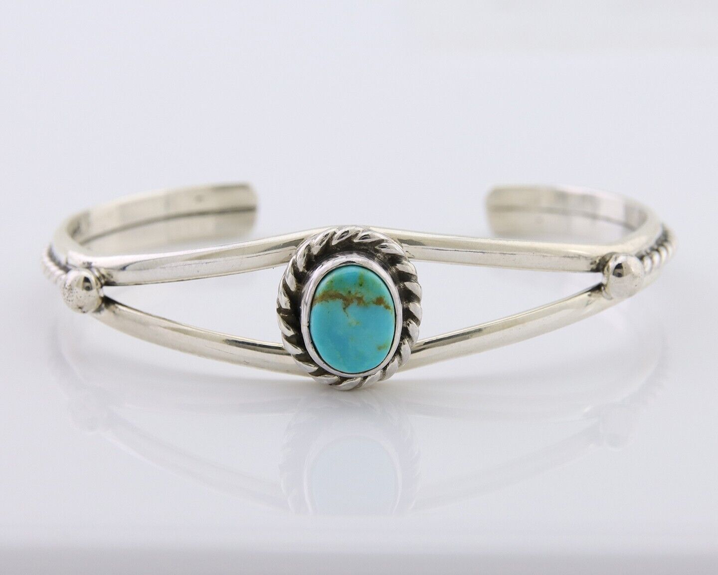 Navajo Bracelet 925 Silver Natural Turquoise Artist Signed Gecko C.80's