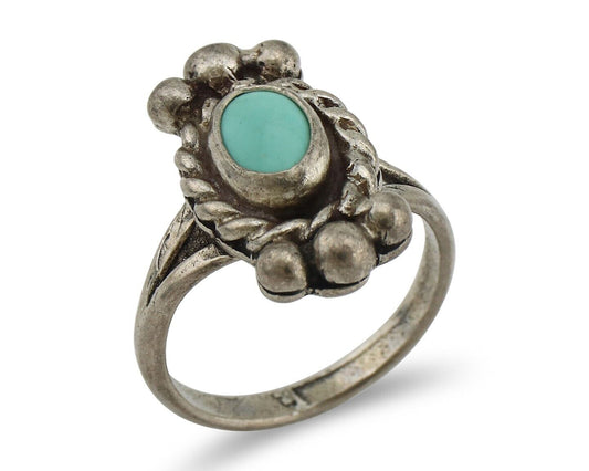 Navajo Ring 925 Silver Natural Blue Turquoise Native American Artist C.1980's