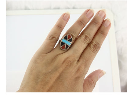 Vintage Zuni Ring Sterling Silver Authentic Gemstone Handmade Size 5.25