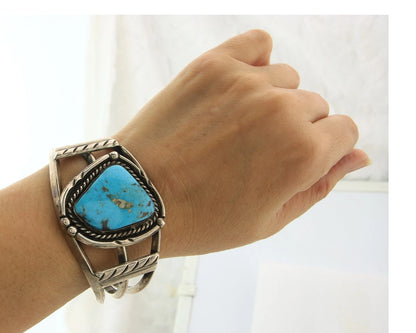 Navajo Cuff Bracelet Sterling Silver Vintage Turquoise Handmade Signed C Platero