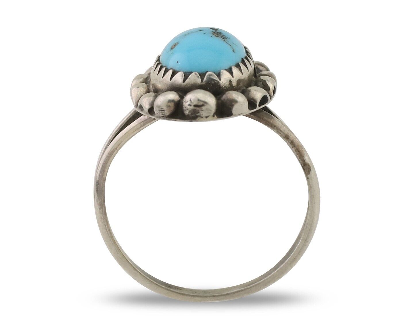 Navajo Ring 925 Silver Sleeping Beauty Turquoise Artist Signed SC C.80's