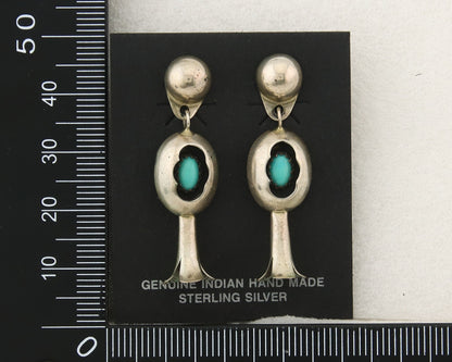 Navajo Squash Earrings 925 Silver Natural Turquoise Native American Artist C80s