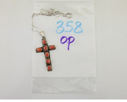 Navajo Cross Necklace 925 Silver Spiney Oyster Artist Signed C Montoya C.80's