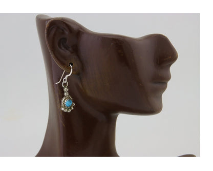 Navajo Earrings 925 Silver Blue Turquoise Artist Signed DB C.80's