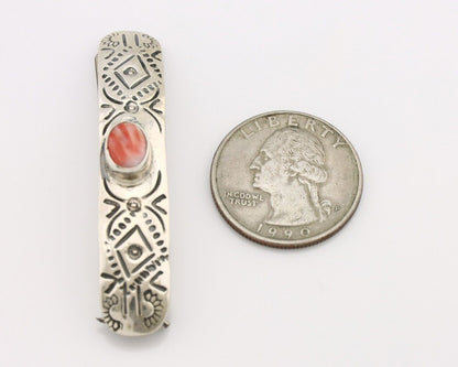 Women Navajo Hair Clip Barrette 925 Silver White Red Spiney Oyster Native Artist