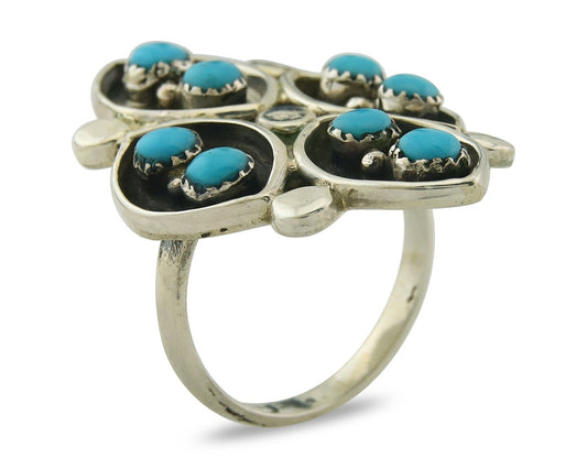 Vintage Zuni Ring 925 Sterling Authentic Natural Turquoise Native Artist Sz 7.0
