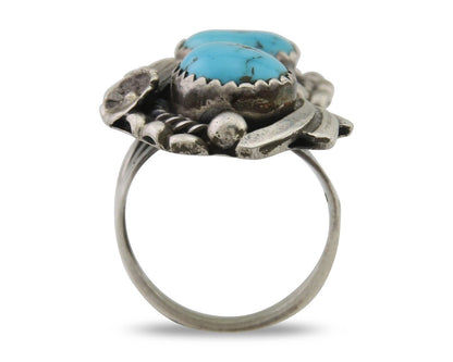 Navajo Ring 925 Silver Natural Blue Turquoise Artist Signed SC C.80's Size 4.75