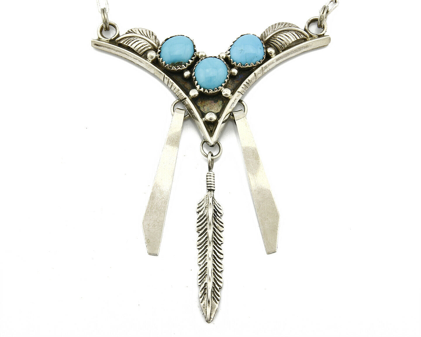 Navajo Signed S Natural Powder Blue Turquoise .925 SOLID Silver Necklace