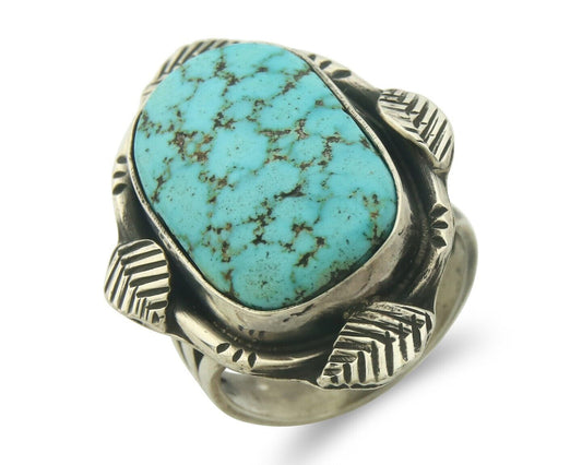 Navajo Ring 925 Sterling Natural Blue Turquoise Native Artist C.80's Size 7.25