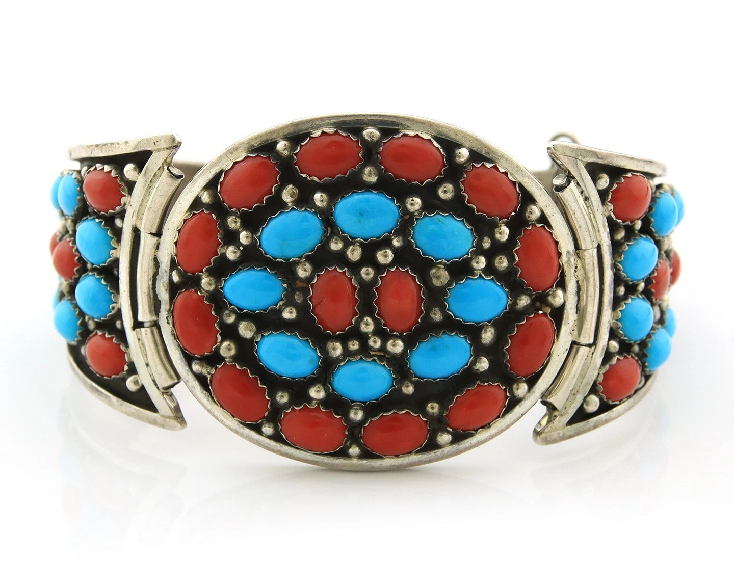 Navajo Cuff Bracelet Sterling Silver Natural Gemstone Vintage Signed JW Toadlena