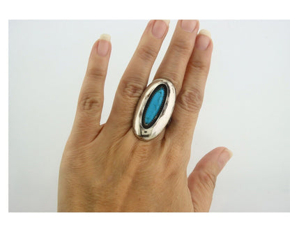 Navajo Ring 925 Sterling Turquoise Handmade Native Artist C.80's Size 8.0
