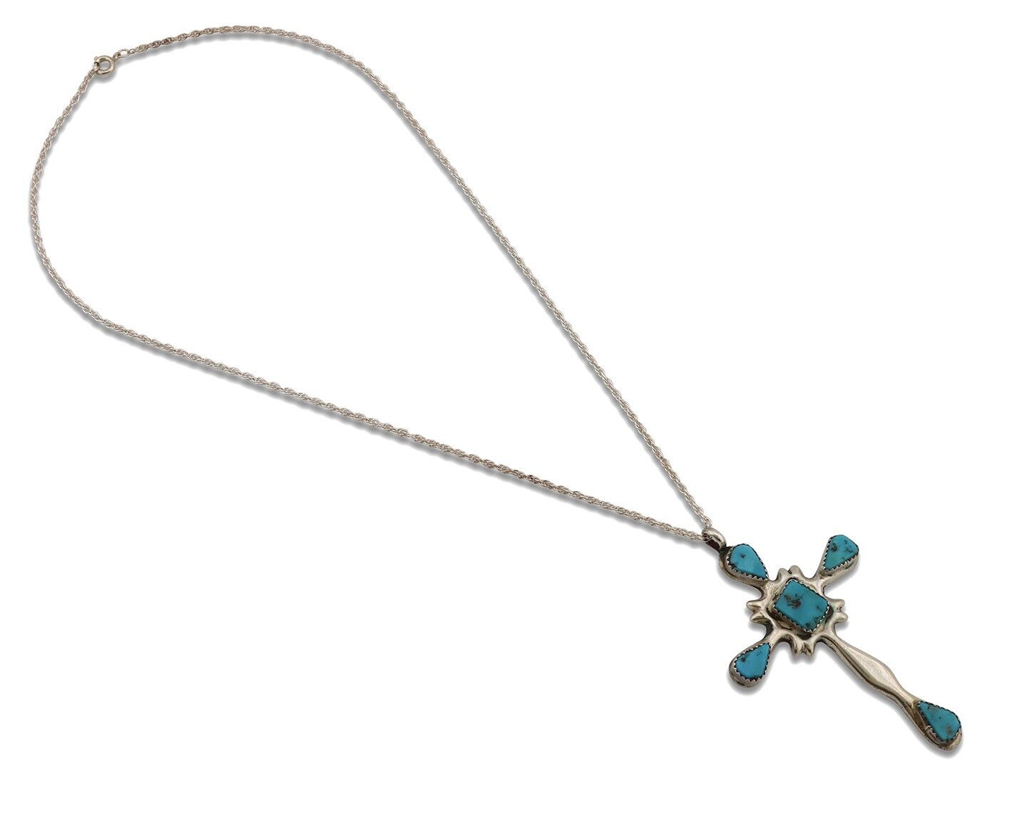 Zuni Cross Necklace 925 Silver Natural Blue Turquoise Native American Artist C80