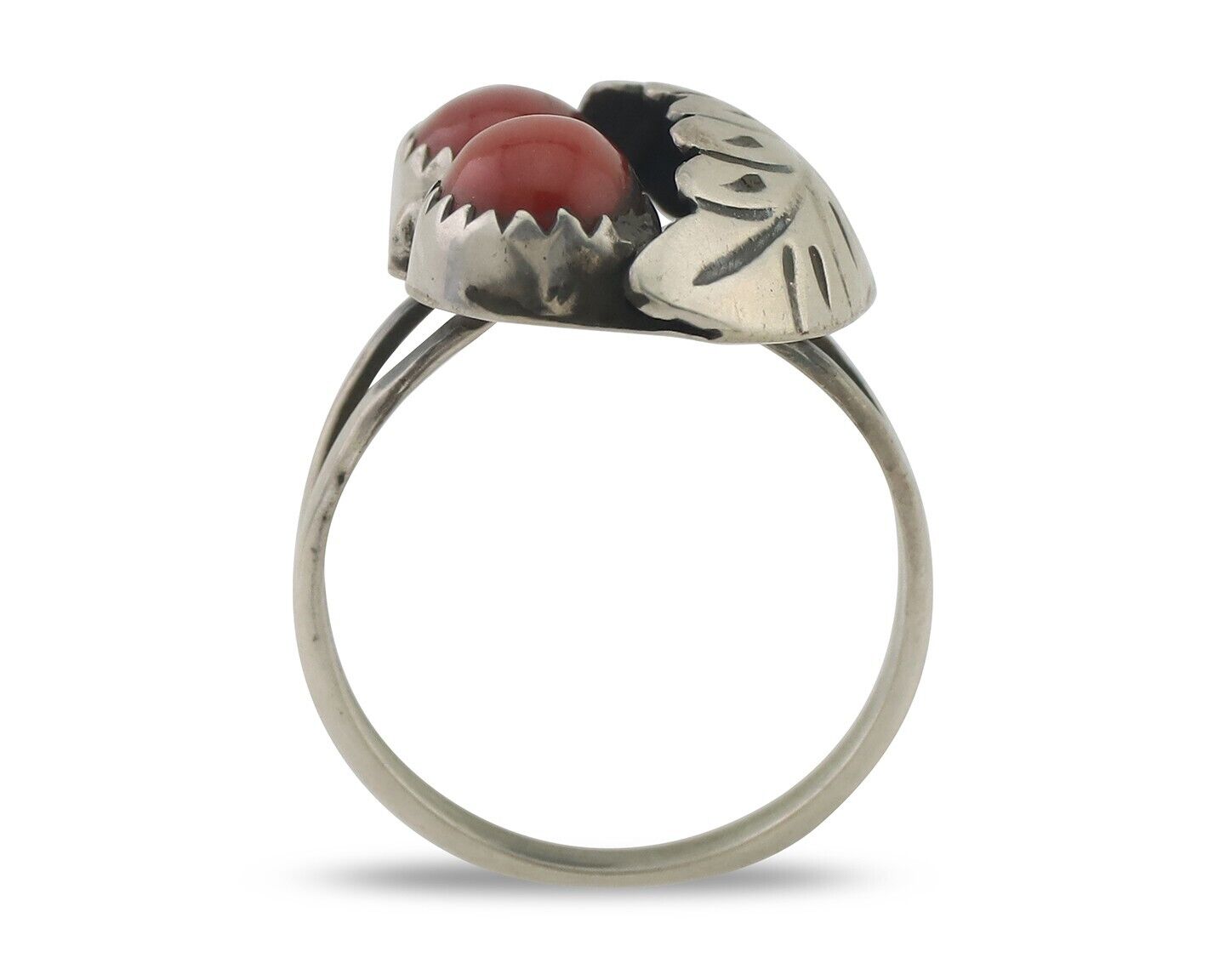 Navajo Handmade Ring 925 Silver Natural Mediterranean Coral Signed 88 C.80's