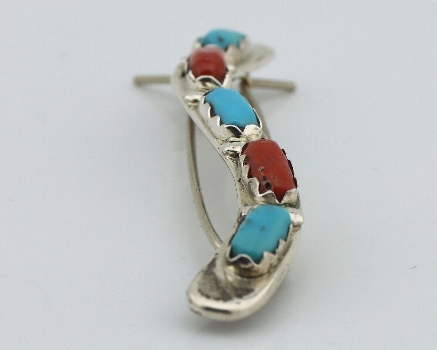 Women's Zuni Hair Clip Barrette 925 Silver Coral & Turquoise Signed B&N NASTACIO