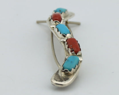 Women's Zuni Hair Clip Barrette 925 Silver Coral & Turquoise Signed B&N NASTACIO