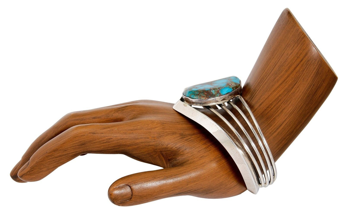 VTG NAVAJO NATIVE AMERICAN NATURAL HAND CUT TURQUOISE HANDMADE .925 SILVER CUFF