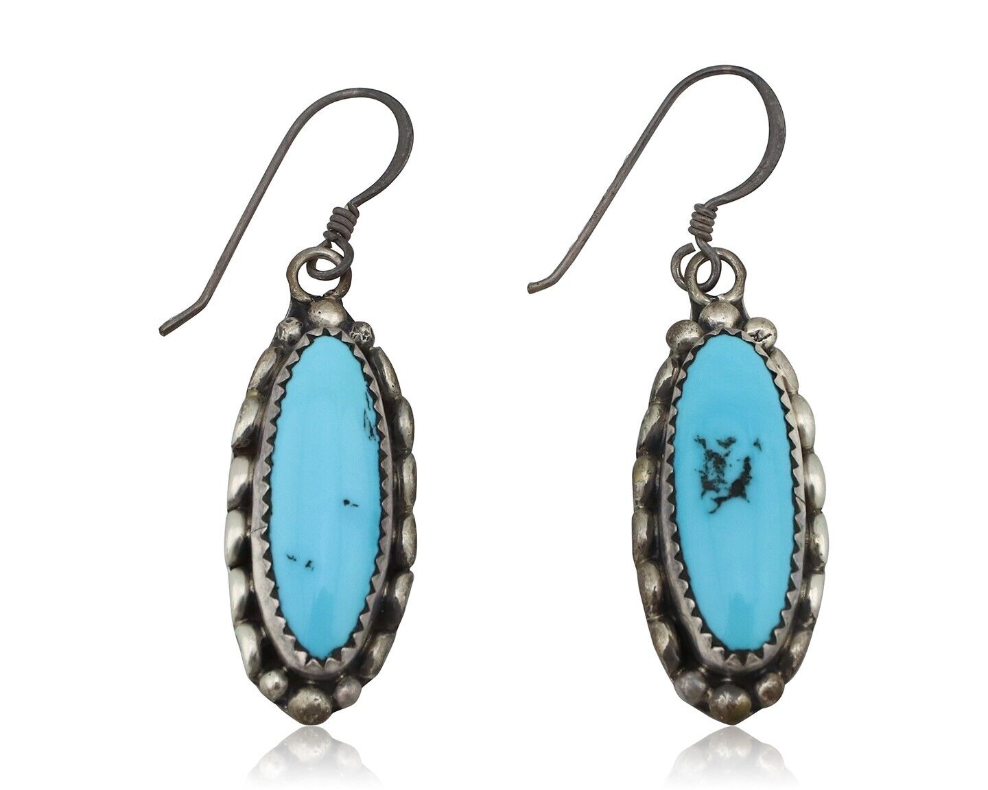 Navajo Handmade Earrings 925 Silver Blue Turquoise Artist Signed SC C.80's