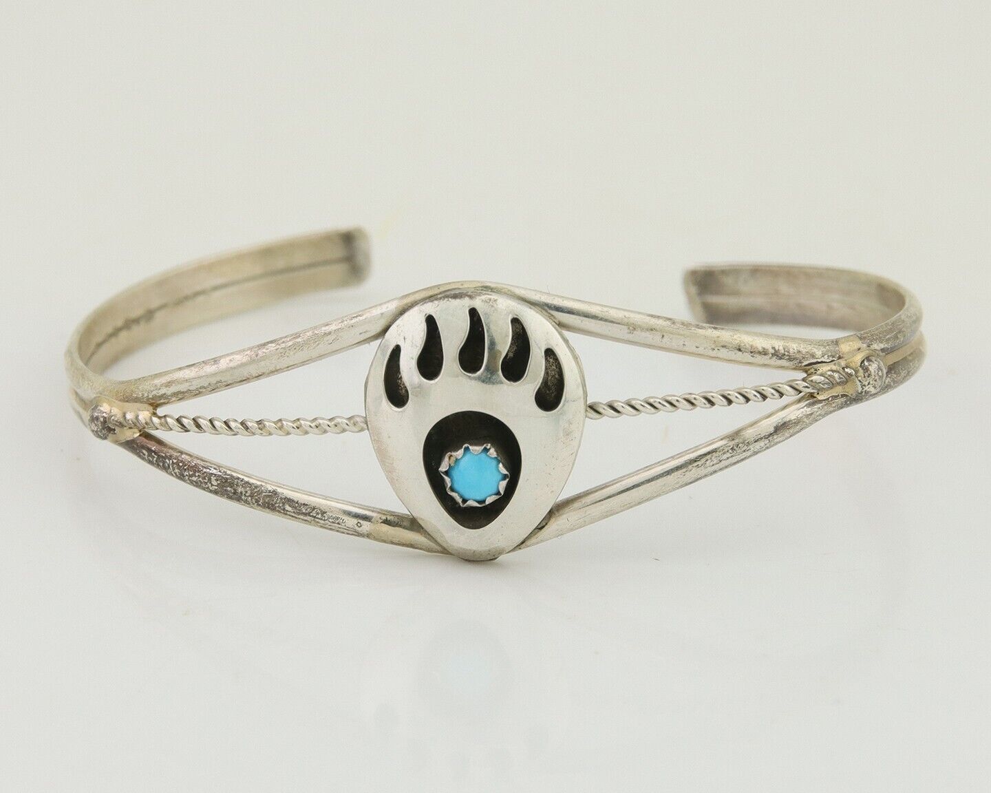 Navajo Paw Bracelet 925 Silver Blue Turquoise Native American Artist C.80's