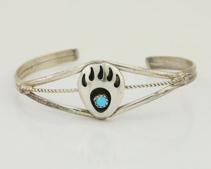 Navajo Paw Bracelet 925 Silver Blue Turquoise Native American Artist C.80's