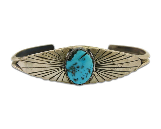 Navajo Cuff Bracelet 925 Silver Turquoise Cuff Native American Artist C.80's