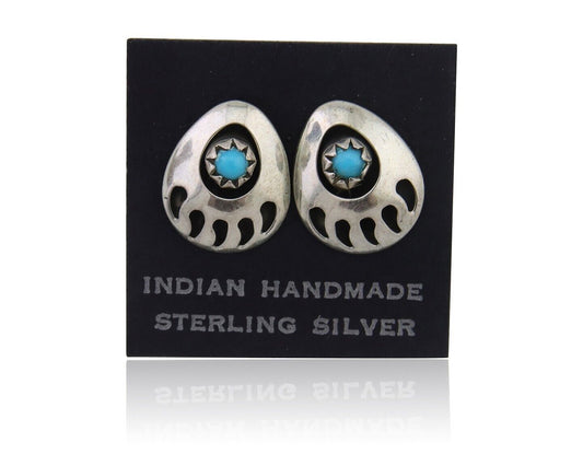 Navajo Paw Earrings 925 Silver Turquoise Native American Artist C.80's