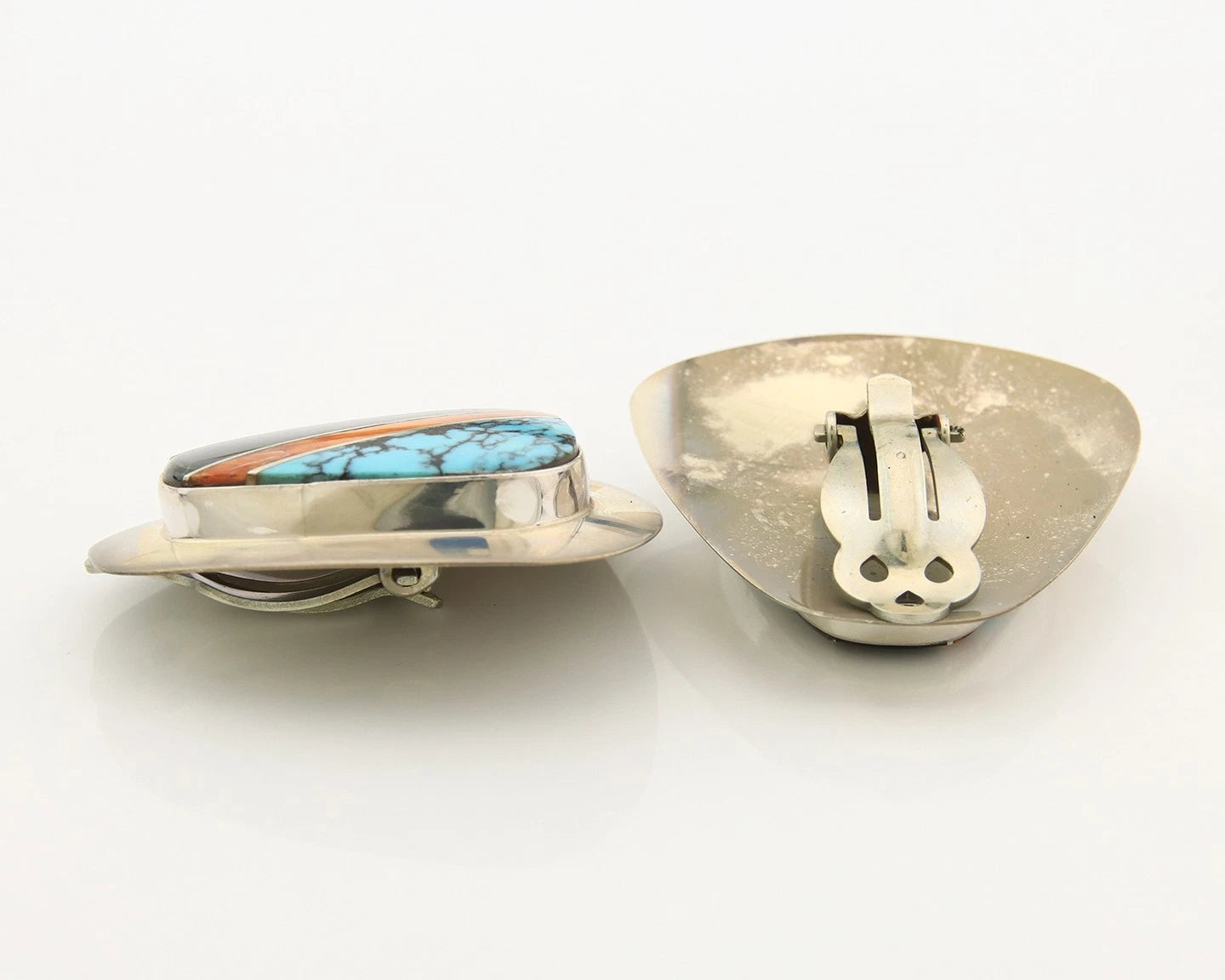 Navajo Clip-On Earrings Sterling Silver Natural Gemstones Vintage