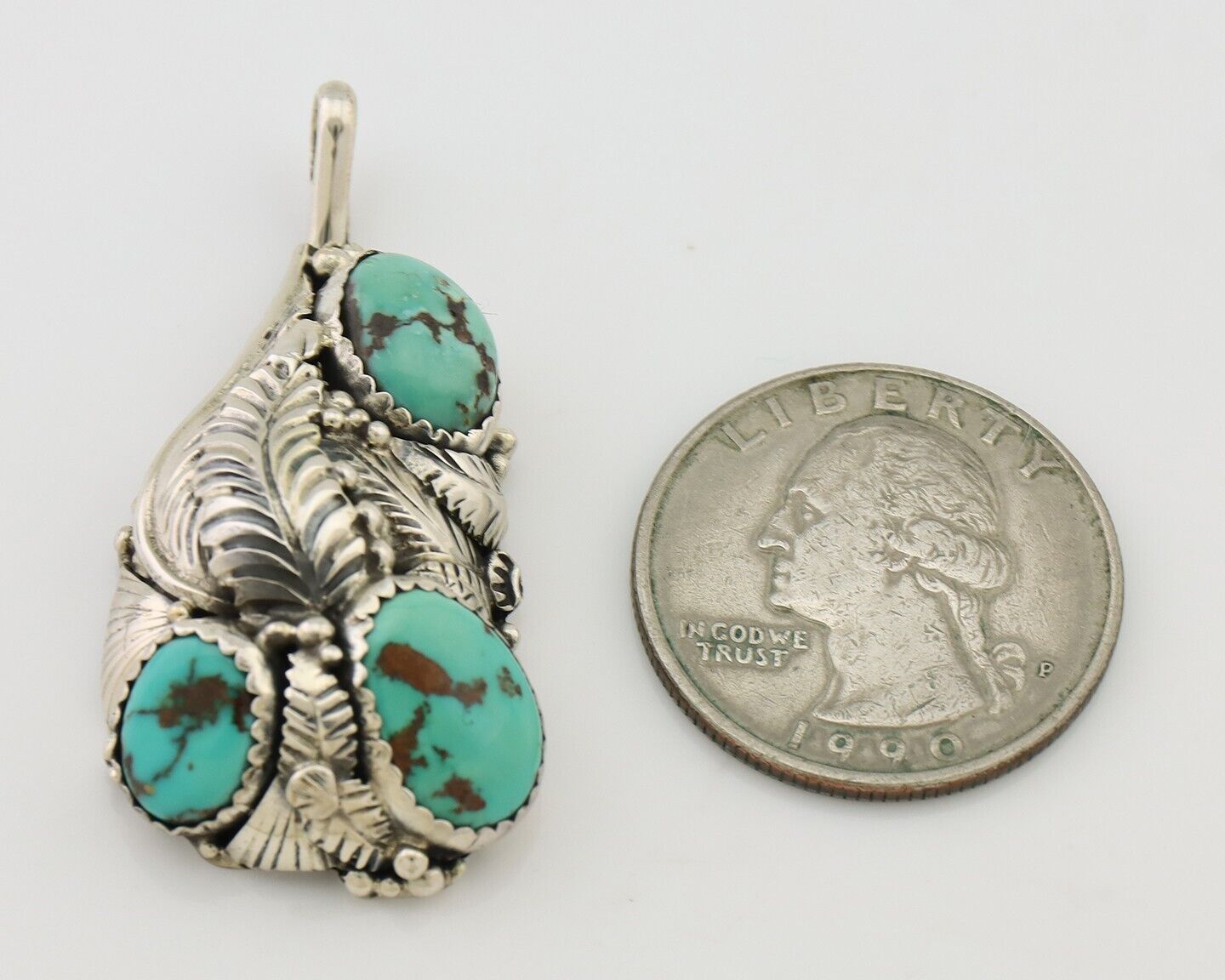 Navajo Pendant 925 Silver Natural Bisbee Turquoise Signed Tom Willeto C.80's