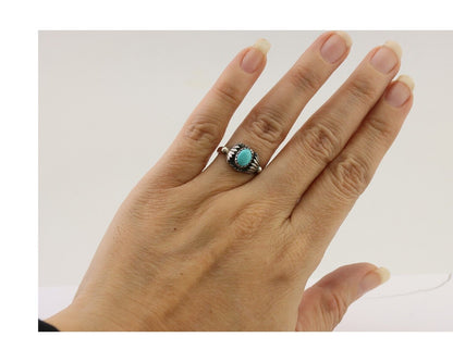 Navajo Ring 925 Silver Kingman Turquoise Native American Artist Made In 1985