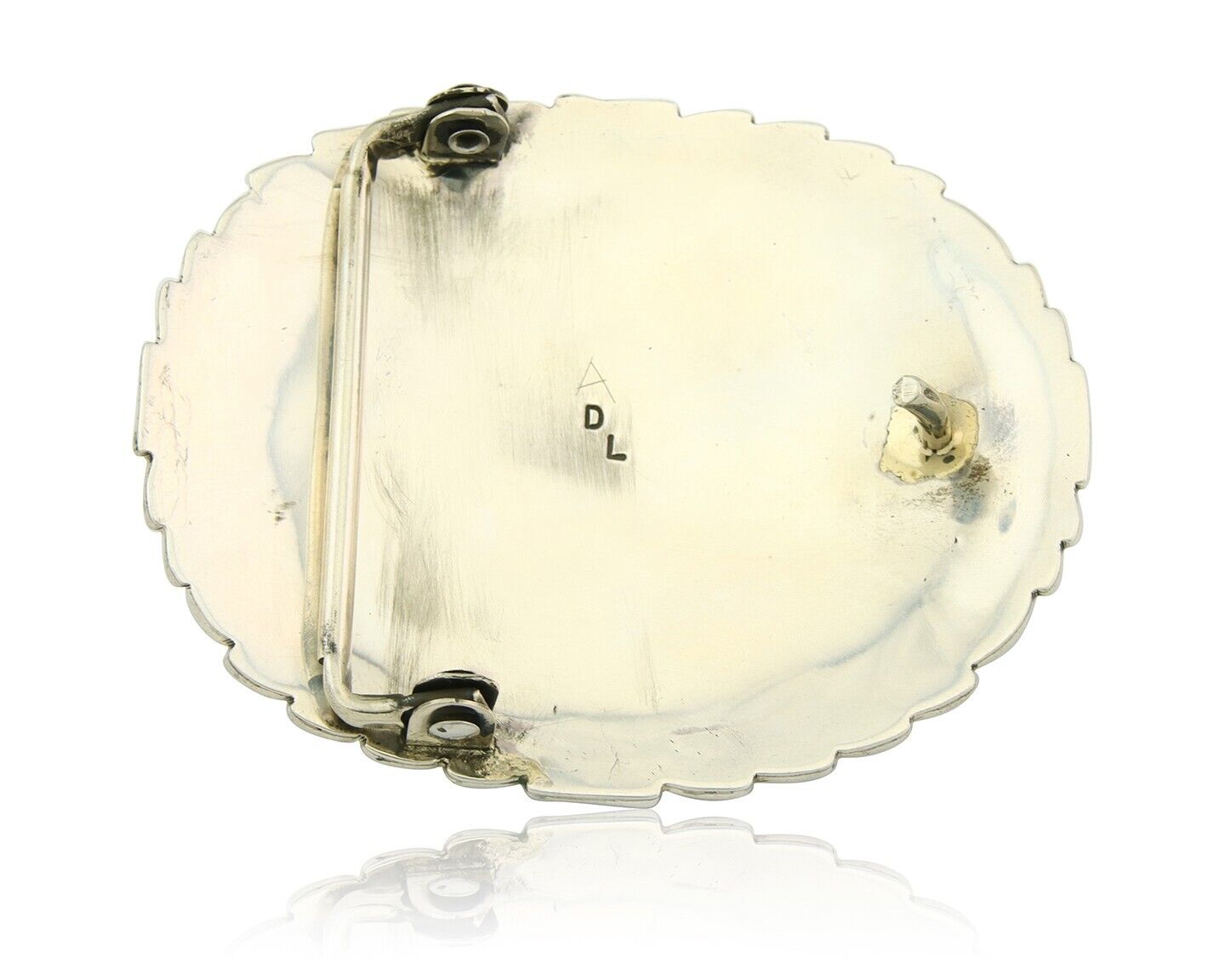 Navajo Belt Buckle 925 Sterling Silver Artist Signed DL 2.25 x 2.8 in C.80's