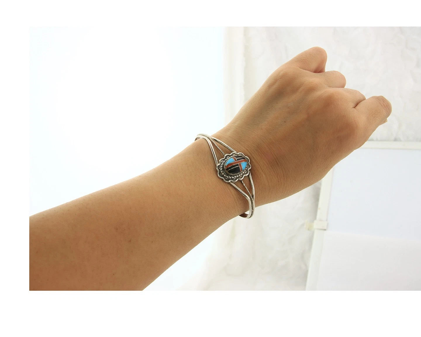 Navajo Cuff Bracelet Sterling Silver Handmade Vintage Gemstone