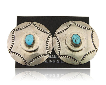Navajo Hand Stamped Earrings 925 Silver Natural Turquoise Native Artist C.80's
