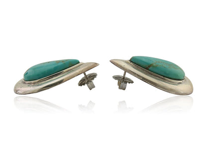 Navajo Dangle Earrings 925 Silver Natural Turquoise Signed Thomas Charay C.1988