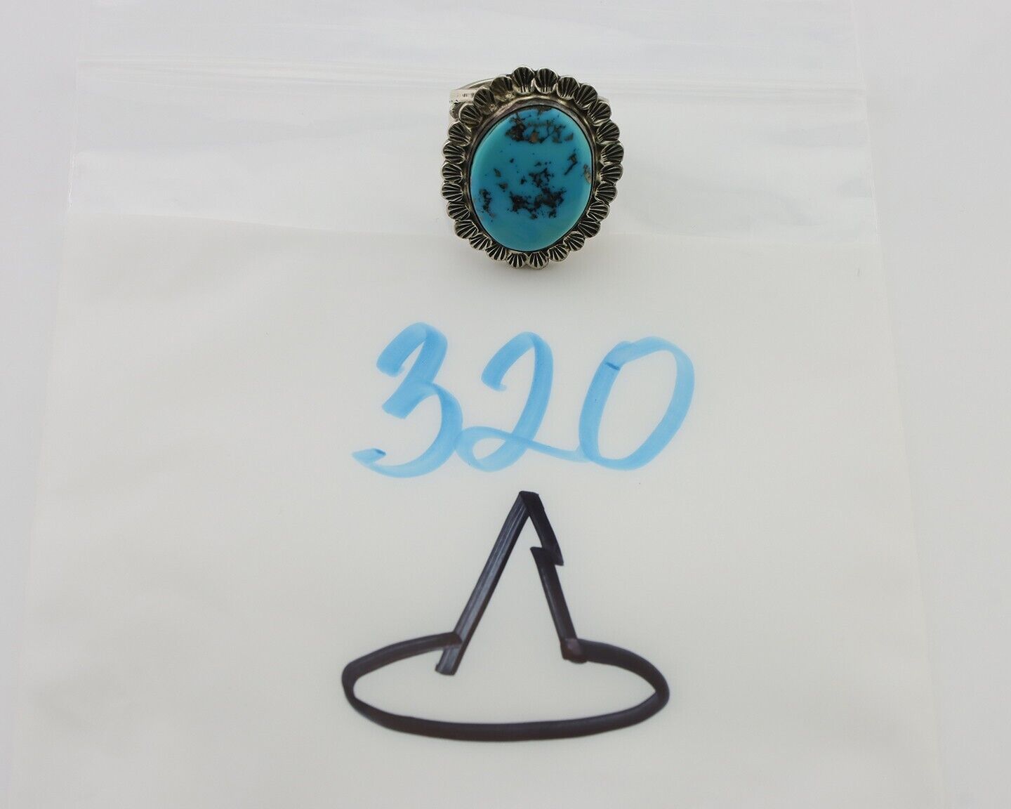 Navajo Ring 925 Silver Natural Blue Turquoise Signed Allison Lee C.80's