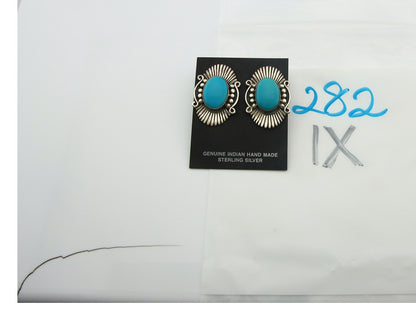 Navajo Earrings Sterling Silver Natural Turquoise Vintage Signed AM