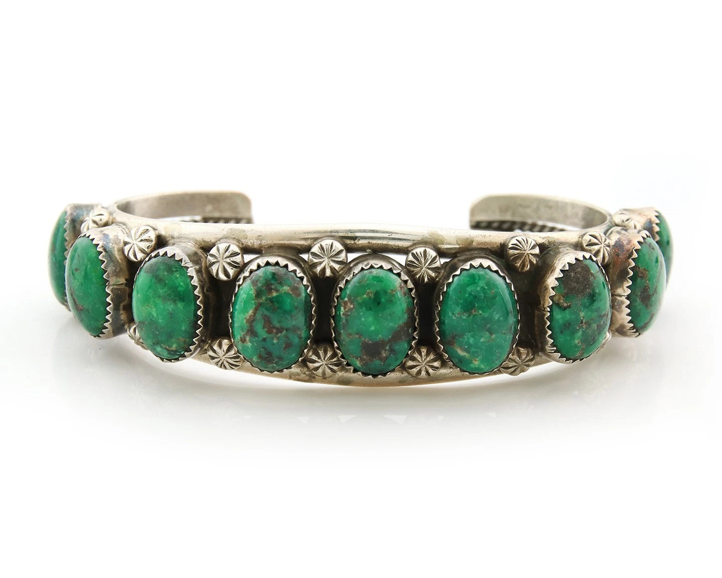 Navajo Cuff Bracelet Sterling Silver Crescent Valley Green Turquoise Native Art