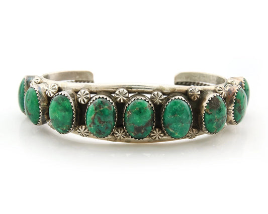 Navajo Cuff Bracelet Sterling Silver Crescent Valley Green Turquoise Native Art